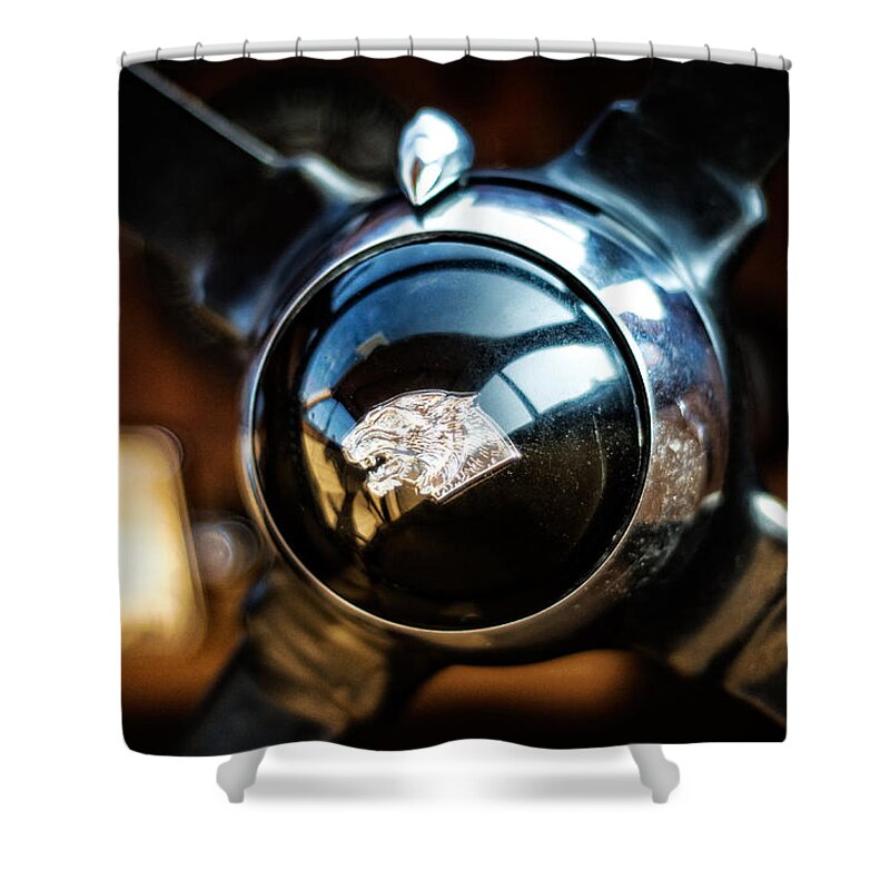 Transport Shower Curtain featuring the photograph Jaguar Steering Wheel by Spikey Mouse Photography