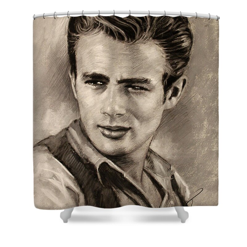 James Dean Shower Curtain featuring the drawing James Dean by Viola El