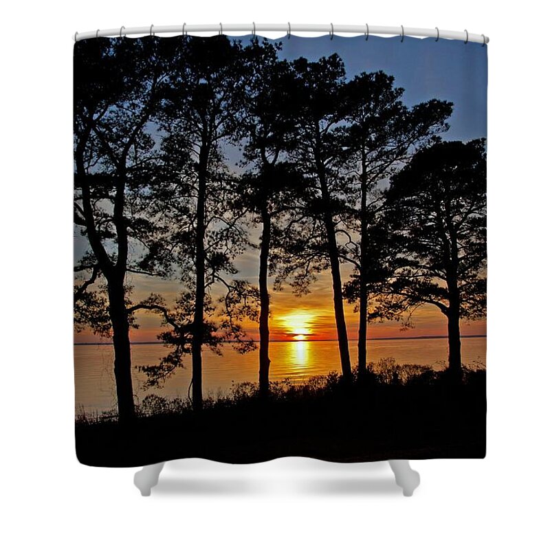 Newport News Shower Curtain featuring the photograph James River Sunset by Suzanne Stout