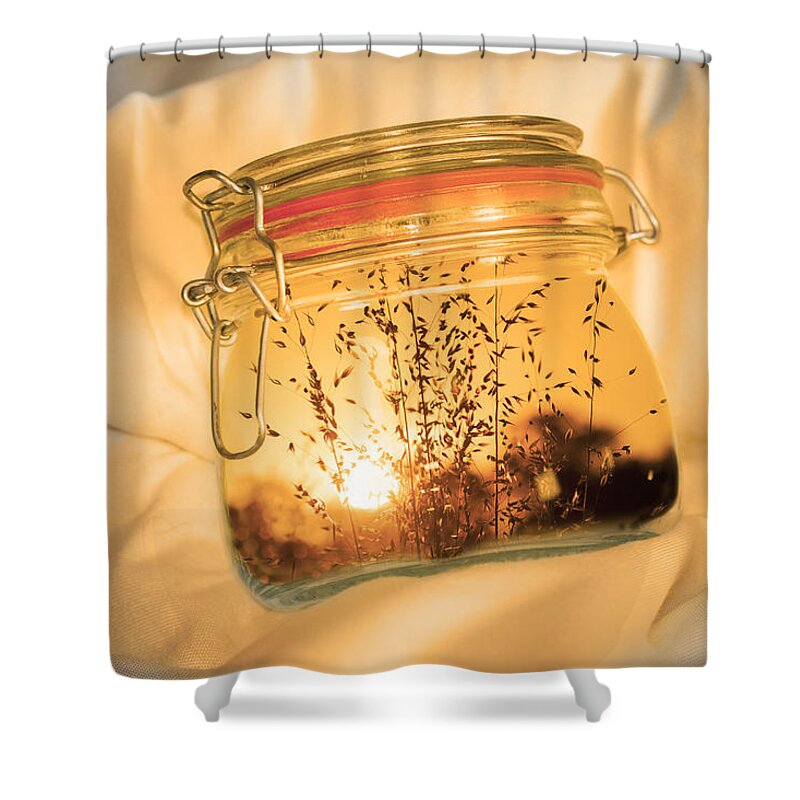 Jar Shower Curtain featuring the digital art Jar Full of Sunshine by Linda Lees