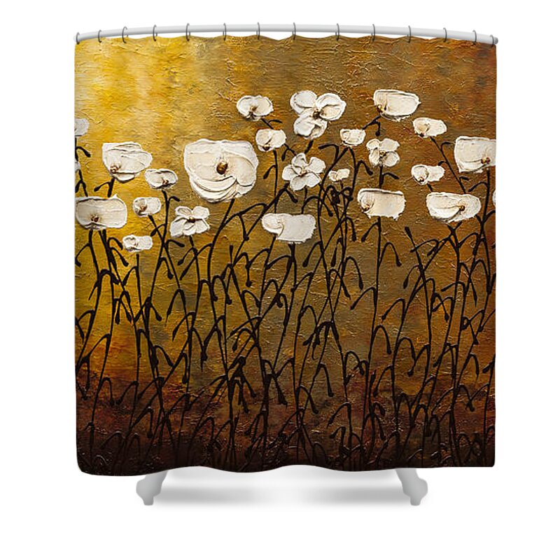 Abstract Art Shower Curtain featuring the painting Jardin Botanique by Carmen Guedez