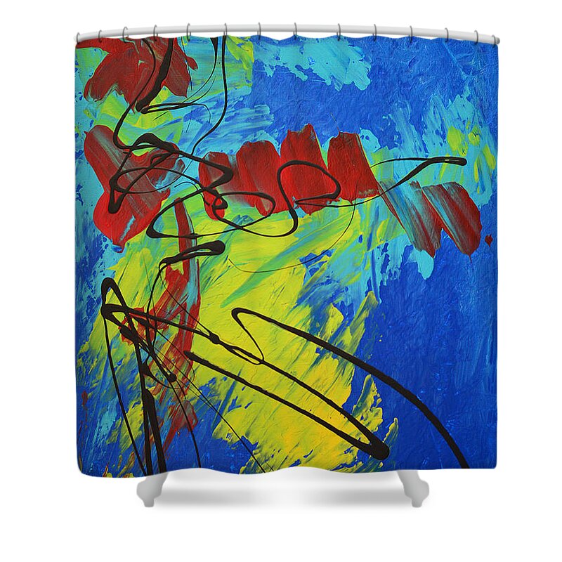Bold Abstract Shower Curtain featuring the painting Jazz Baby by Donna Blackhall