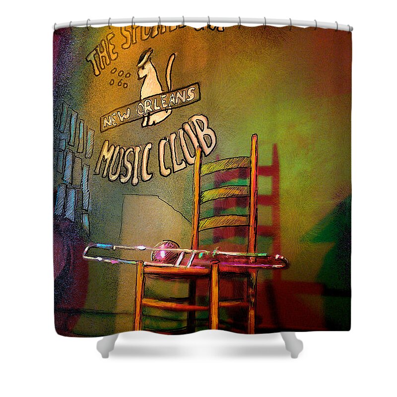 Jazz Shower Curtain featuring the painting Jazz Break in New Orleans by Miki De Goodaboom
