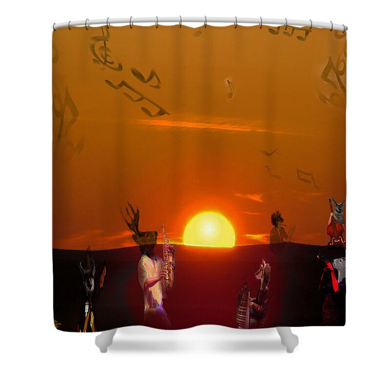 Jazz Shower Curtain featuring the digital art Jazz Fest by Cathy Anderson