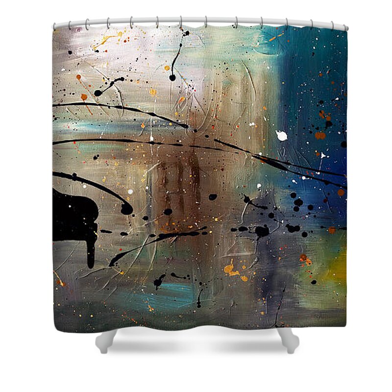 Music Abstract Art Shower Curtain featuring the painting Jazz Night by Carmen Guedez