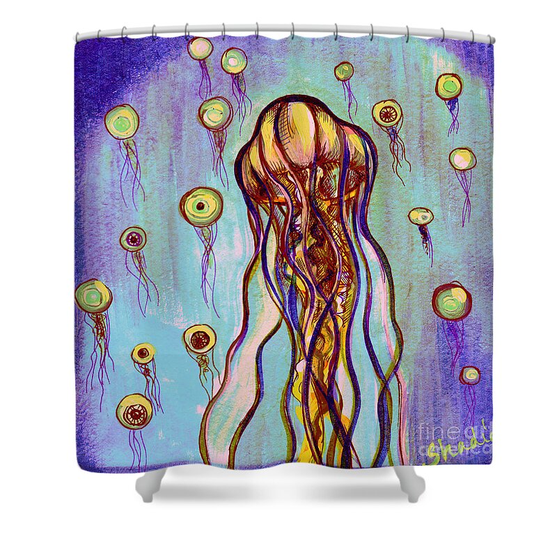 Jelly Fish Shower Curtain featuring the painting Jelly Vision by Shadia Derbyshire