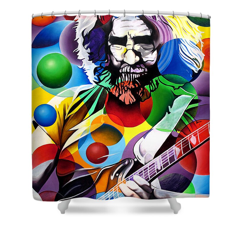 Jerry Garcia Shower Curtain featuring the painting Jerry Garcia in Bubbles by Joshua Morton