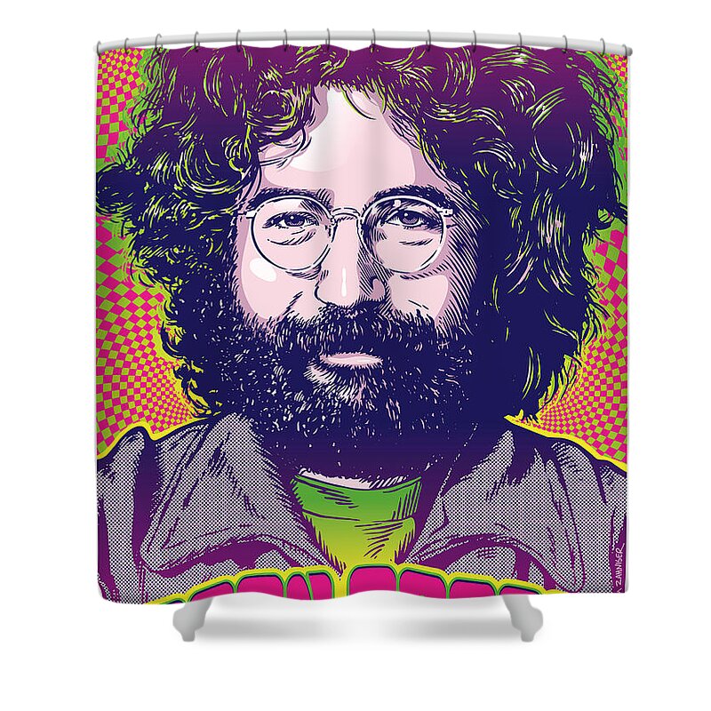 Truckin Shower Curtain featuring the digital art Jerry Garcia Pop Art by Jim Zahniser