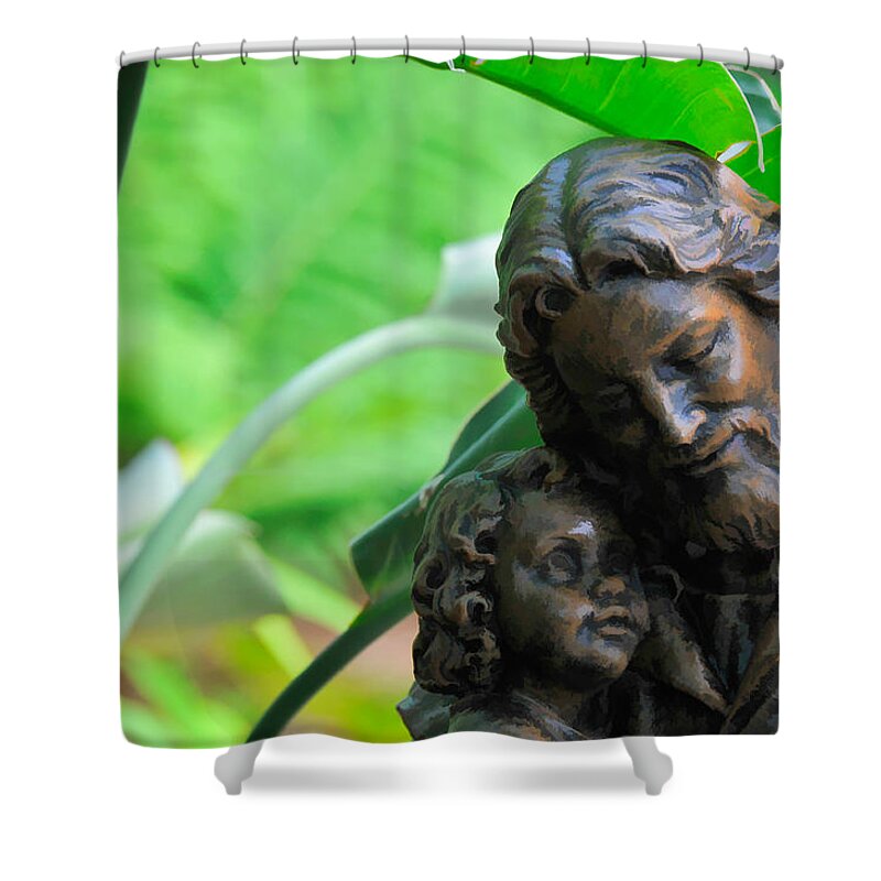 Christianity Shower Curtain featuring the photograph Jesus and Child Statute by Ginger Wakem