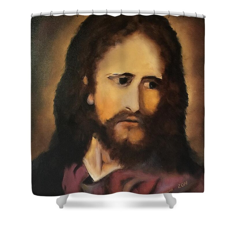 Art Shower Curtain featuring the painting Jesus Christ by Ryszard Ludynia