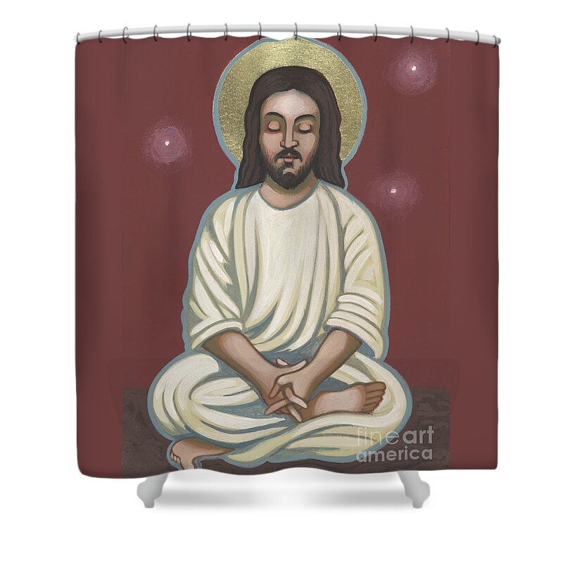 A Meditating Jesus? Father Bill Depicts Jesus In The Lotus Position Shower Curtain featuring the painting Jesus Listen and Pray 251 by William Hart McNichols