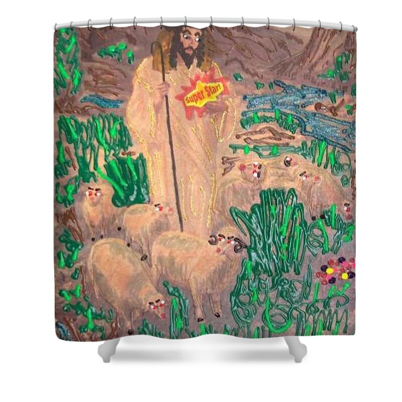 Jesus Christ  Shower Curtain featuring the painting Jesus the Celebrity by Lisa Piper