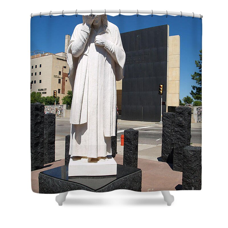 Oklahoma City Statue Shower Curtain featuring the painting Jesus Wept by Robin Pedrero