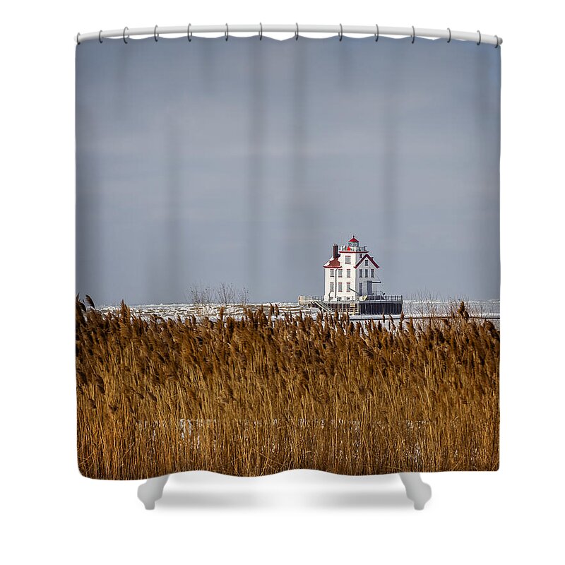 Jewel Of The Port Shower Curtain featuring the photograph jewel of the Port Lorain Lighthouse by Jack R Perry