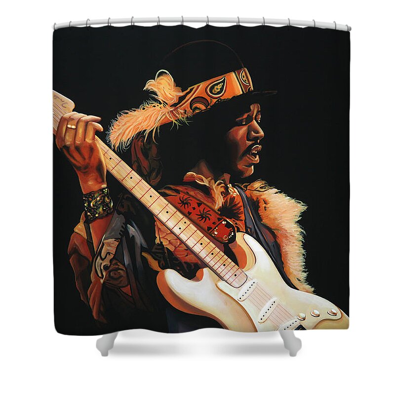 Jimi Hendrix Shower Curtain featuring the painting Jimi Hendrix 3 by Paul Meijering