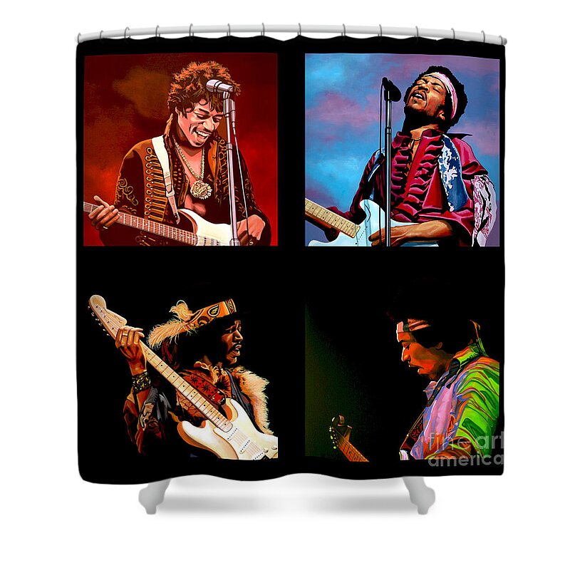 Jimi Hendrix Shower Curtain featuring the painting Jimi Hendrix Collection by Paul Meijering