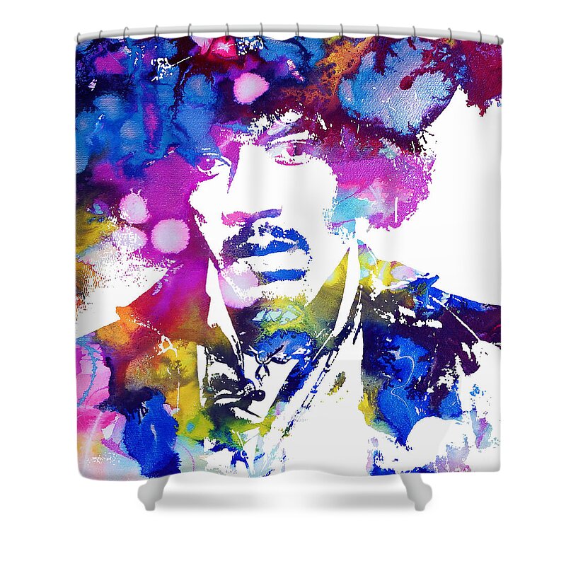 Jimi Hendrix Shower Curtain featuring the painting Jimi Hendrix - Stoned by Doc Braham