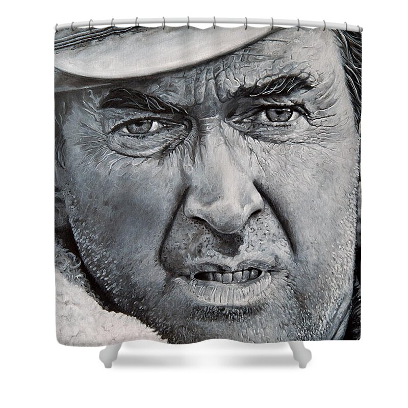 Actor Shower Curtain featuring the painting Jimmy Stewart by Arie Van der Wijst