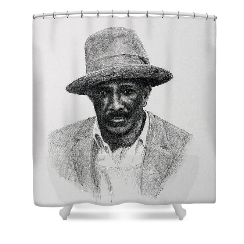 Portrait Shower Curtain featuring the drawing John Hearn by Daniel Reed
