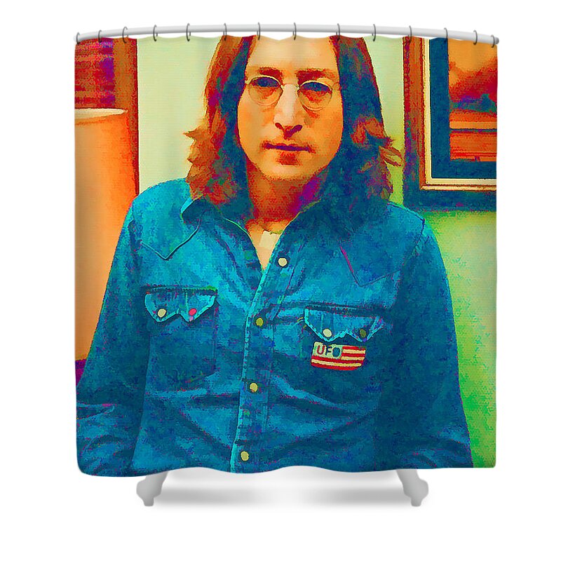 John Lennon Shower Curtain featuring the digital art John Lennon 1975 by William Jobes