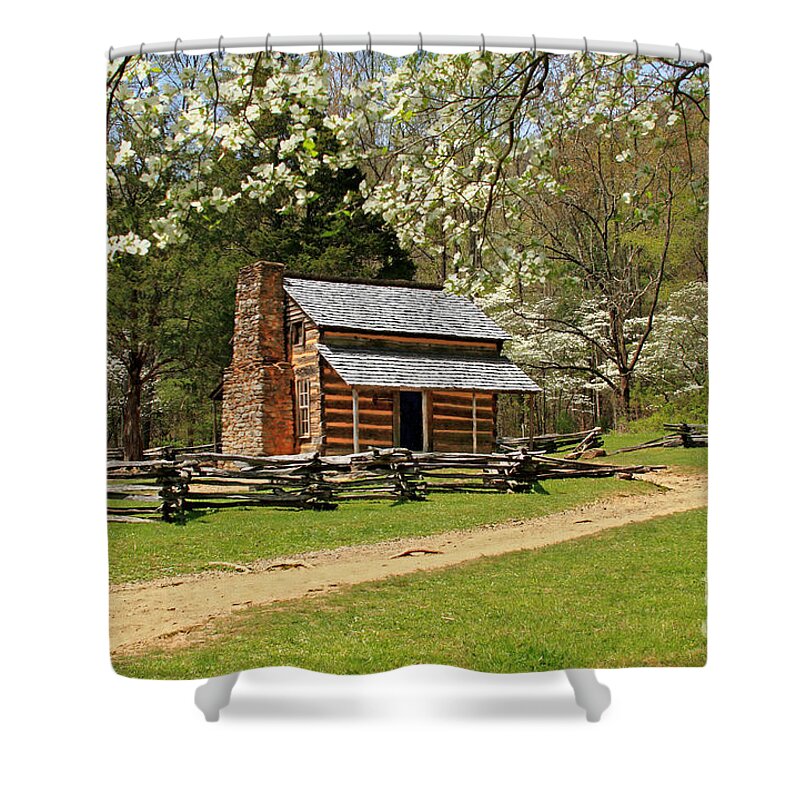 Cabin Shower Curtain featuring the photograph John Oliver's Cabin by Geraldine DeBoer