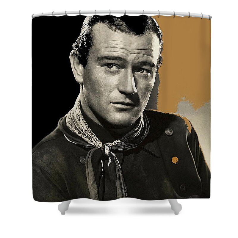 John Wayne Publicity Photo In Costume Stagecoach Color Added James Cagney John Ford Shower Curtain featuring the photograph John Wayne publicity photo in costume Stagecoach 1939-2009 by David Lee Guss