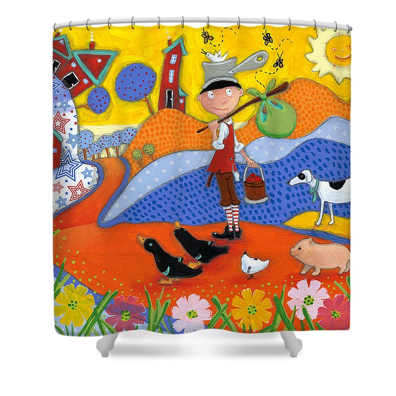 Johnny Appleseed Shower Curtain featuring the painting Johnny Appleseed by Jacquelin L Westerman