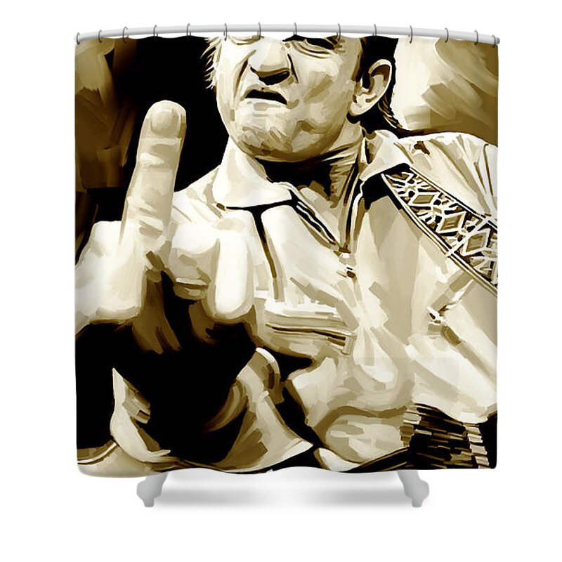 Johnny Cash Paintings Shower Curtain featuring the painting Johnny Cash Artwork 2 by Sheraz A