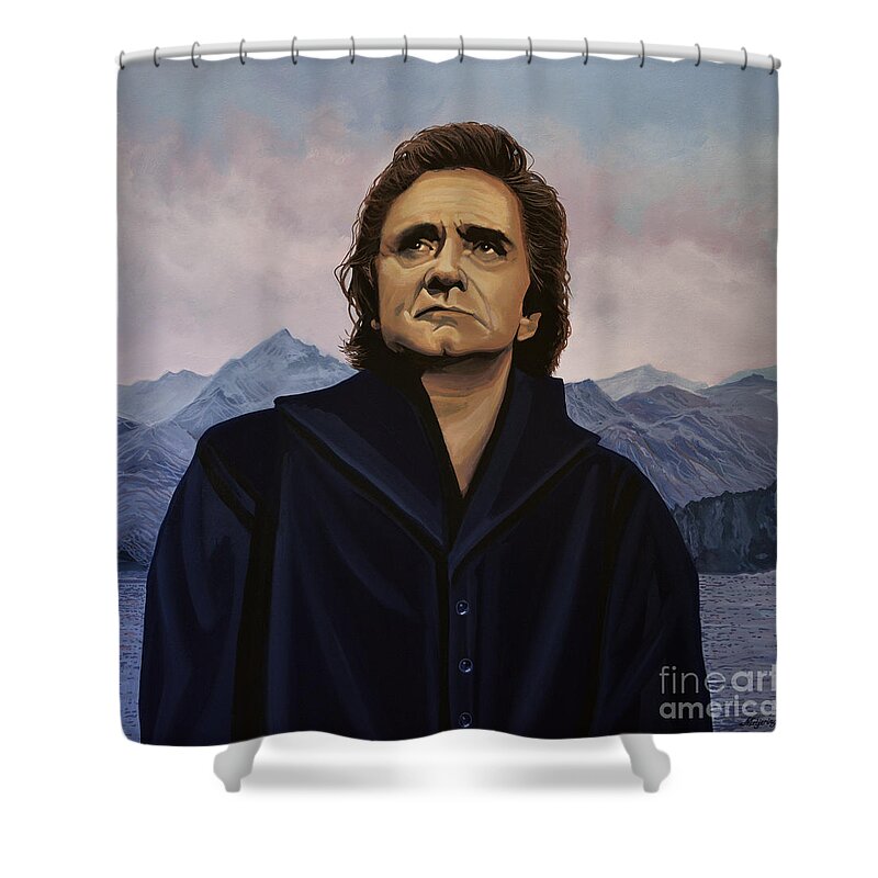 Johnny Cash Shower Curtain featuring the painting Johnny Cash Painting by Paul Meijering