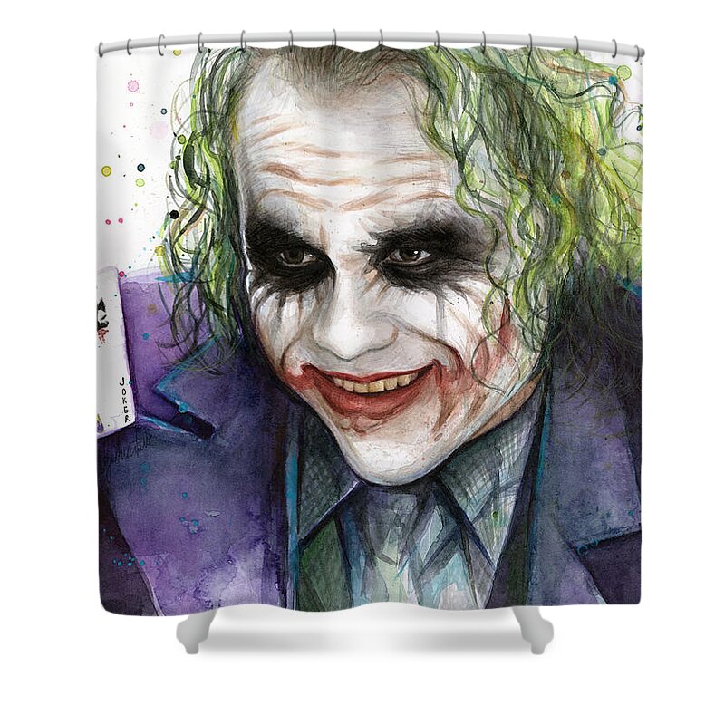 Watercolor Shower Curtain featuring the painting Joker Watercolor Portrait by Olga Shvartsur