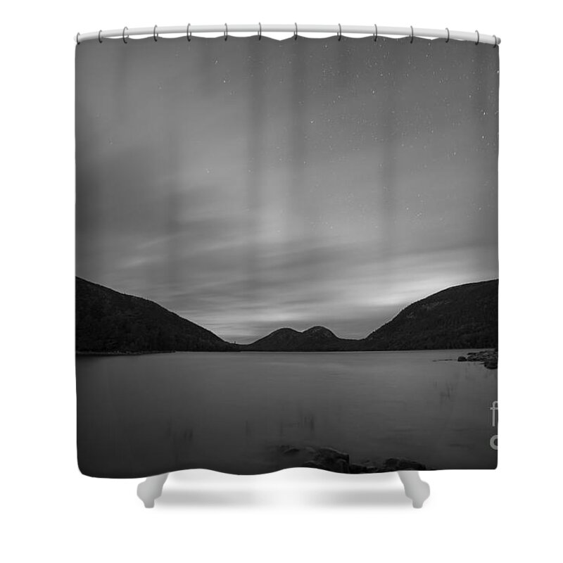 Michael Ver Sprill Shower Curtain featuring the photograph Jordan Pond Blue Hour bw by Michael Ver Sprill