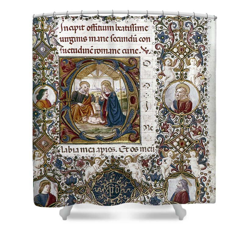 Adoration Shower Curtain featuring the painting Joseph, Mary, And Child Joseph And Mary by Granger