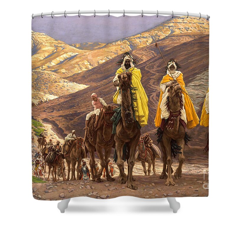 Christmas Shower Curtain featuring the painting Journey of the Magi by Tissot
