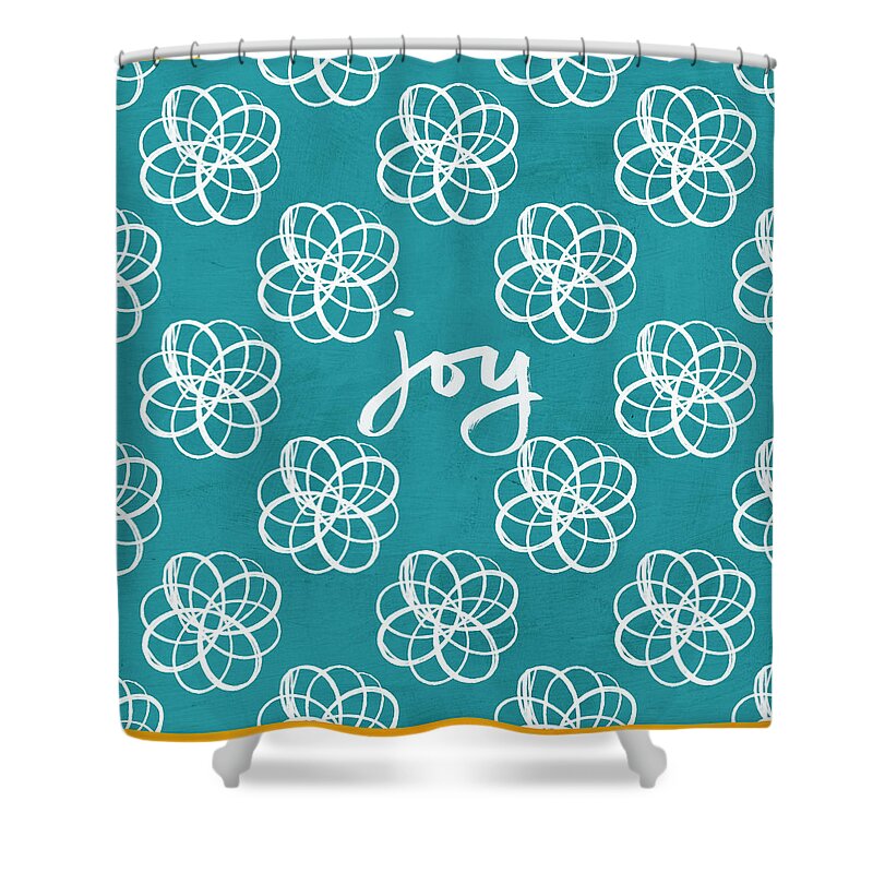 Boho Shower Curtain featuring the mixed media Joy Boho Floral Print by Linda Woods