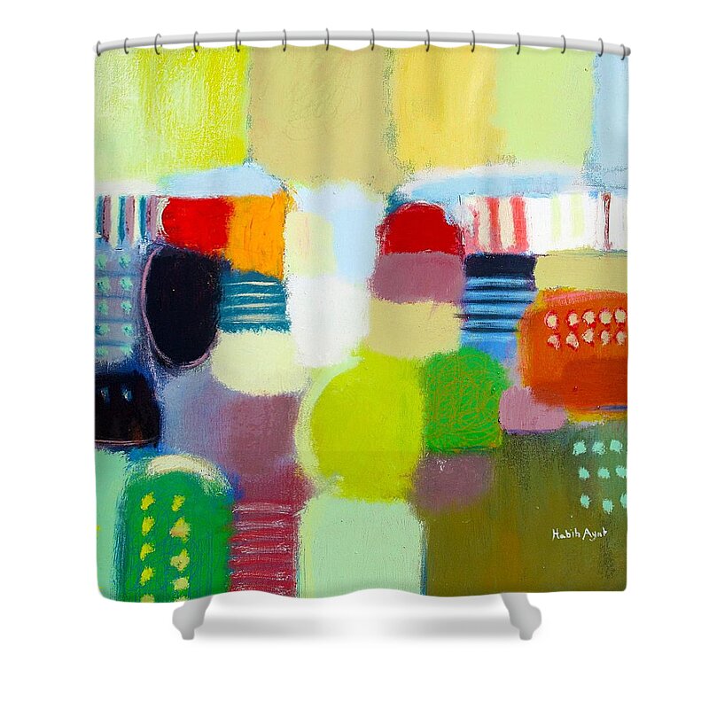 Peace Shower Curtain featuring the painting joy and peace Abstract colorful art by Habib Ayat