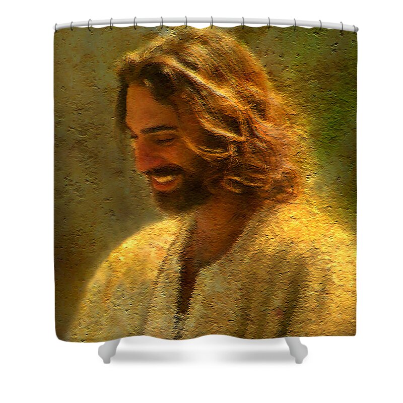 Jesus Shower Curtain featuring the painting Joy of the Lord by Greg Olsen