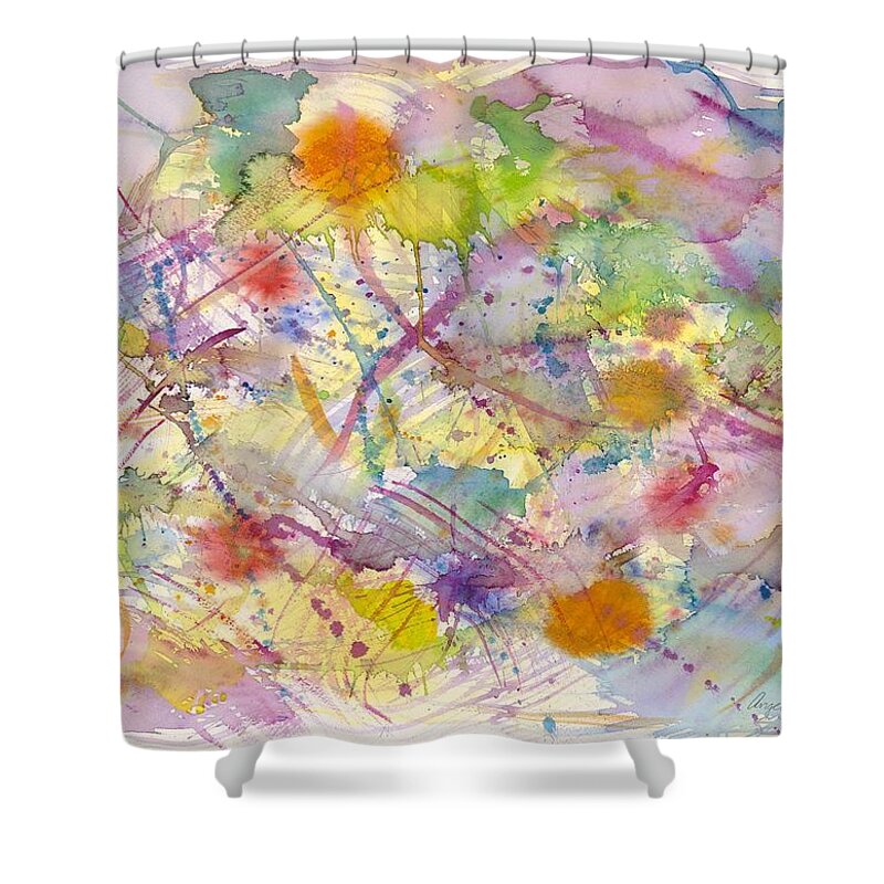 Abstract Shower Curtain featuring the painting Joyful Harmony by Angela Bushman