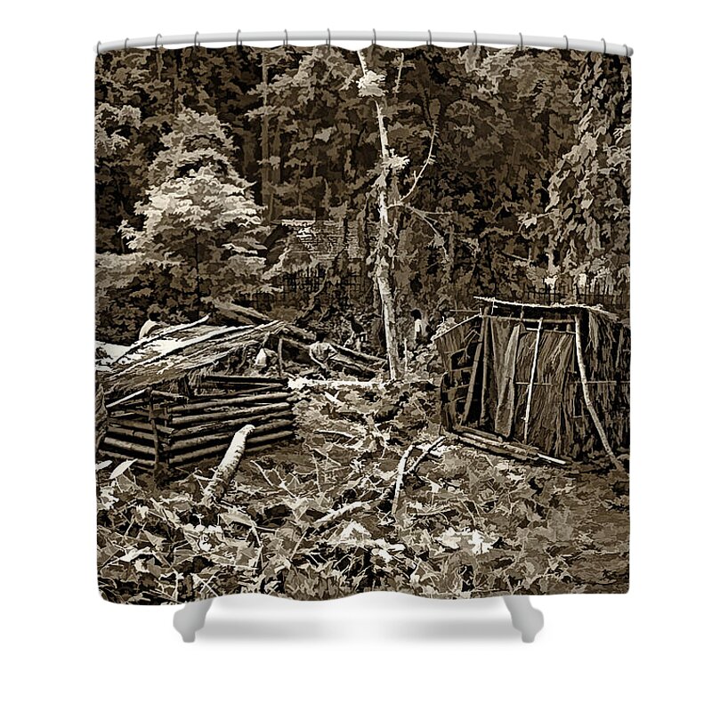 Thailand Shower Curtain featuring the photograph Jungle Homestead sepia by Steve Harrington