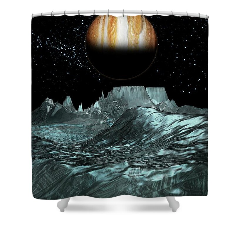 Concepts & Topics Shower Curtain featuring the digital art Jupiter From Europa, Artwork by Victor Habbick Visions