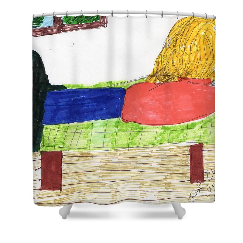 Girl On Bed Reading Blonde Hair Shower Curtain featuring the mixed media Just Chillin by Elinor Helen Rakowski