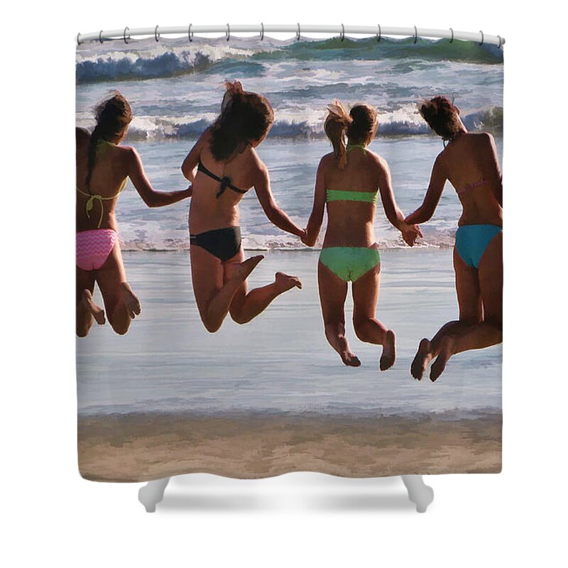 Beach Shower Curtain featuring the photograph Just Jump by Tammy Espino