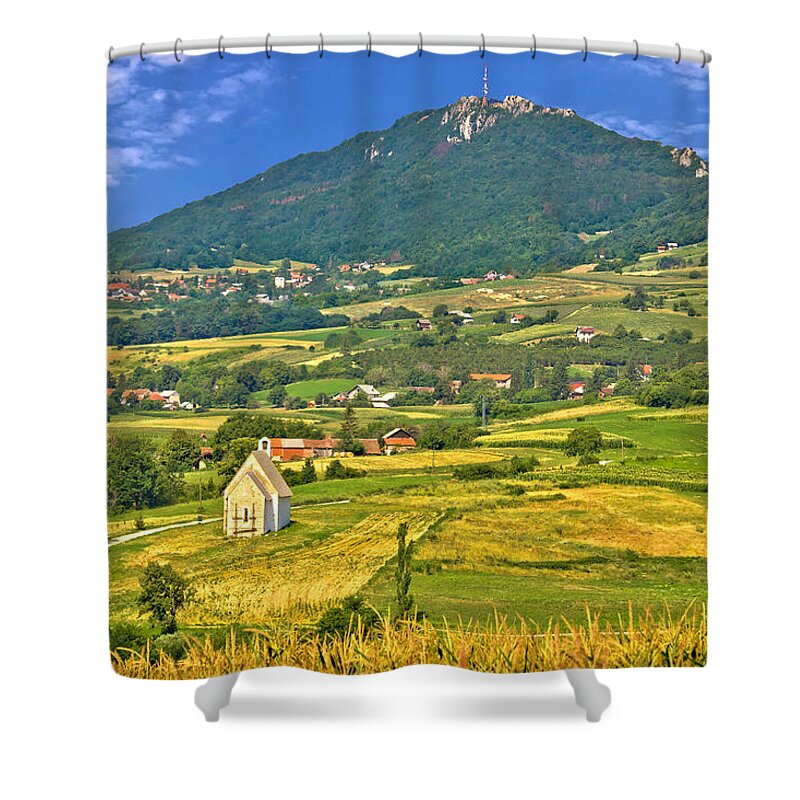 Croatia Shower Curtain featuring the photograph Kalnik mountain green hills scenery by Brch Photography