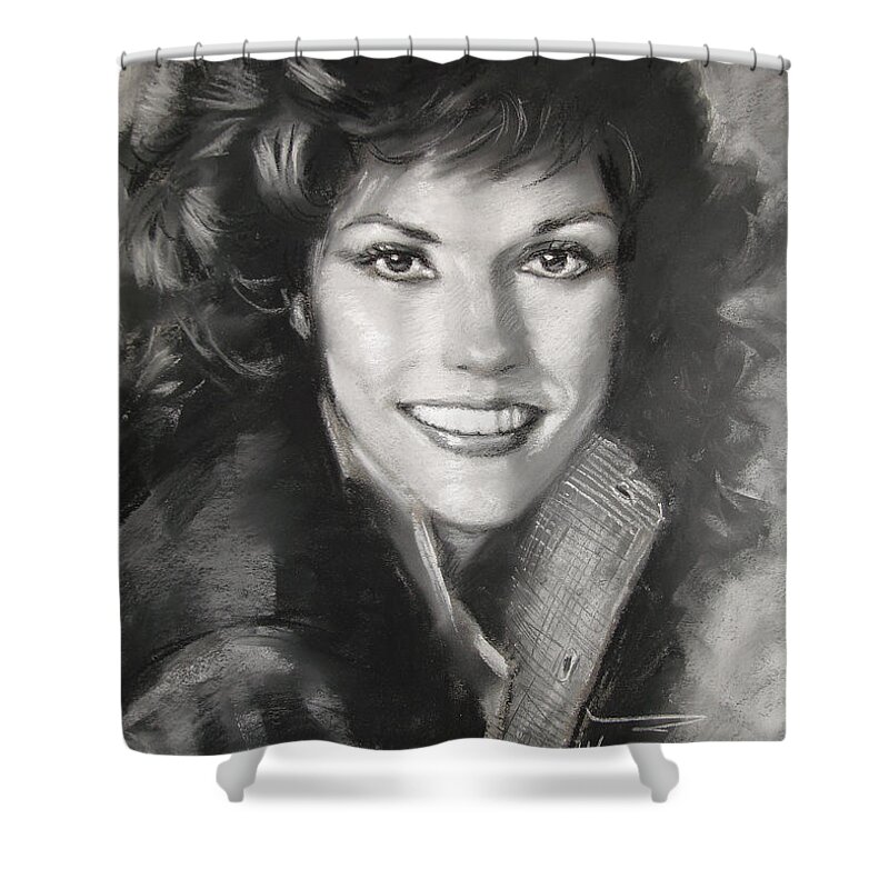 Pop Shower Curtain featuring the drawing Karen Carpenter by Viola El