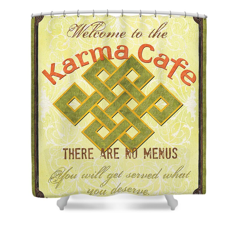 Karma Shower Curtain featuring the painting Karma Cafe by Debbie DeWitt