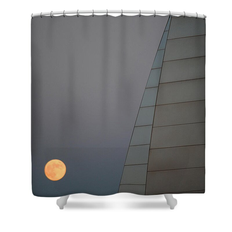 Kansas City Shower Curtain featuring the photograph Kauffman Center for the Performing Arts with Full Moon by Glory Ann Penington