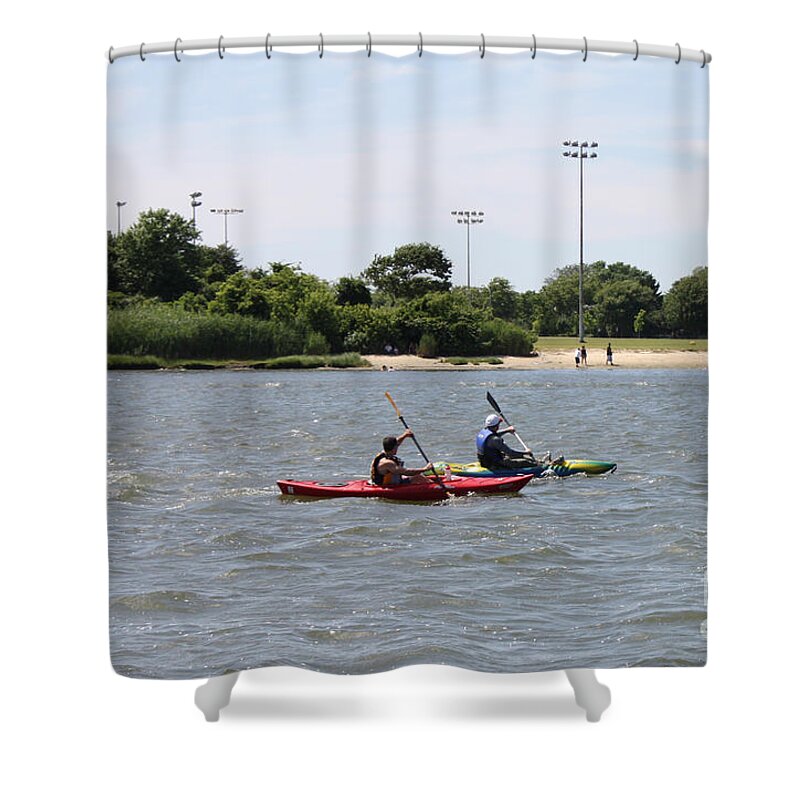 Kayaking In Freeport Shower Curtain featuring the photograph Kayaking In Freeport by John Telfer