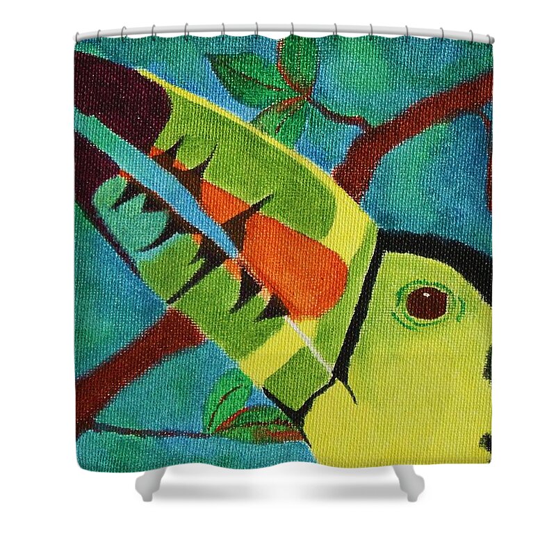 Keel-billed Toucan Shower Curtain featuring the painting Keel-Billed Toucan by Amy Gallagher