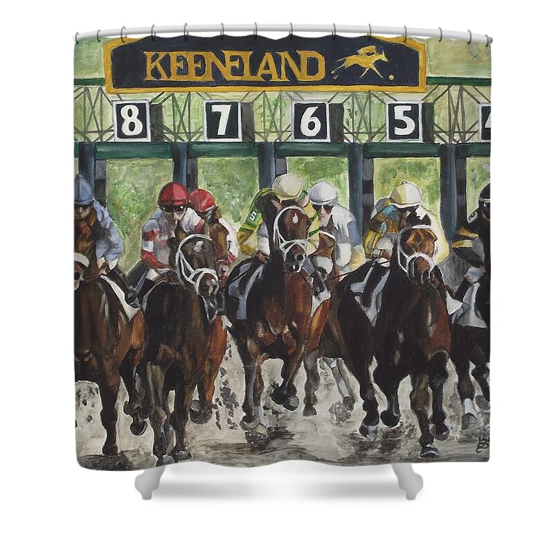 Acrylic Shower Curtain featuring the painting Keeneland by Kim Selig