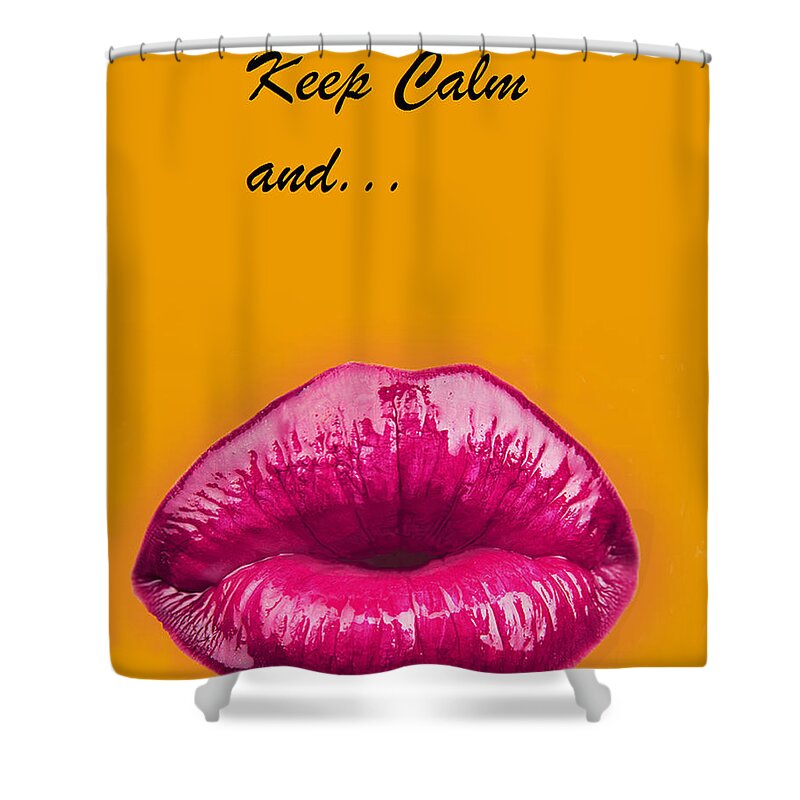 Keep Calm Shower Curtain featuring the digital art Keep Calm and smooch by Geeta Yerra