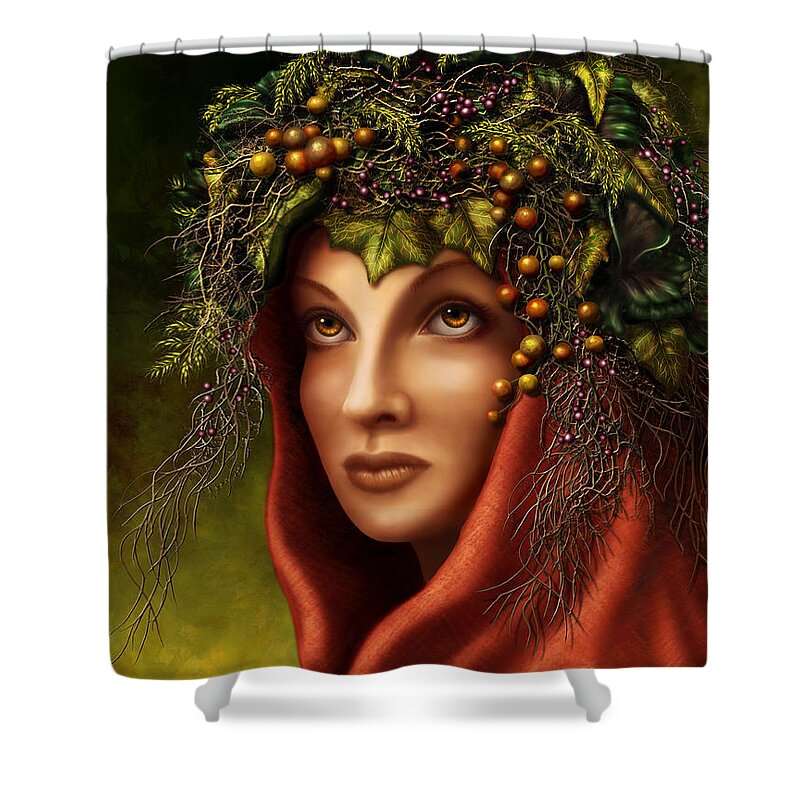Goddess Shower Curtain featuring the painting Keeper of the woods by Britta Glodde